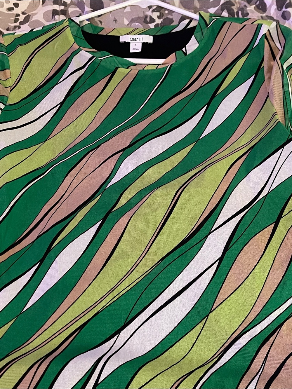 Bar III Green, Cream and Tan Wavy-Stripe Blouse